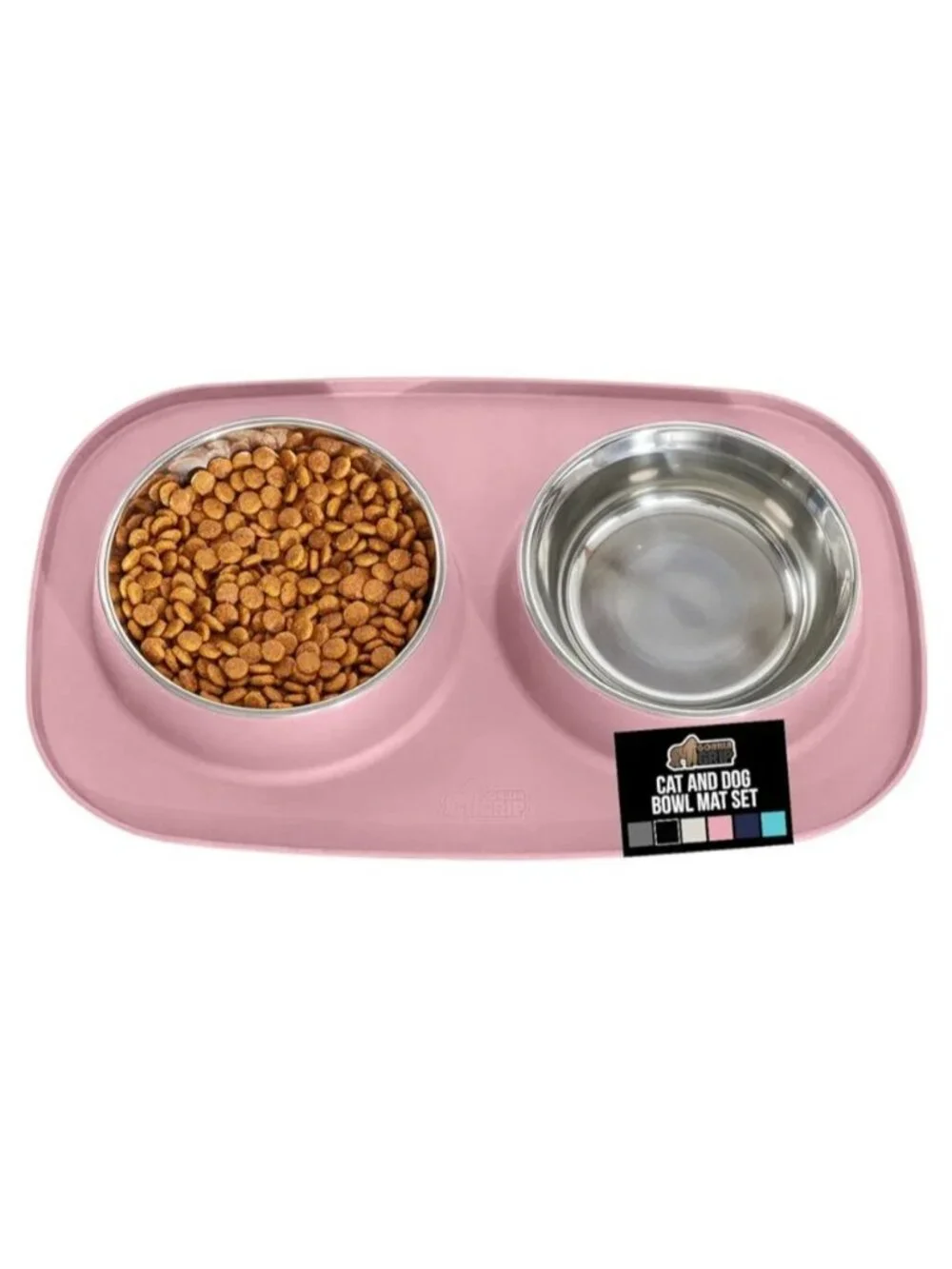 Gorilla Grip Dog Cat Feeding Mat Bowl Set BPA-Free Silicone Base Stainless Steel